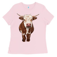 Bubblegum Pink hereford cow Ladies Tee - RanaPortraitStore
