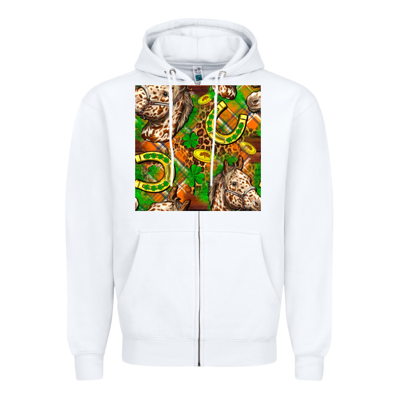 St. Patrick's Day Horse With Horseshoes Seamless Zipper Hoodie by FaDigitalArtStudio | Teevron