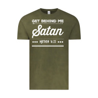 Vintage Olive Get behind me Satan Matthew 1623 Quote Vintage Tee - longCreatives