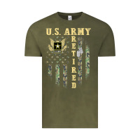 Vintage Olive US ARMY Retired  Distressed American Flag Patriotic Vintage Tee - longCreatives