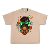 Burro Afro Messy Bun Basketball Green Bow Urban Heavy Tee - texasbilliewilder
