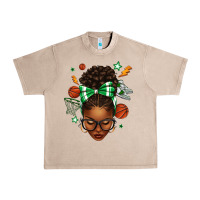 French Oak Afro Messy Bun Basketball Green Bow Urban Heavy Tee - texasbilliewilder