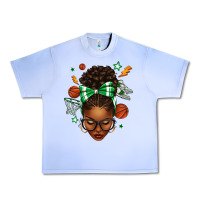 Grape Ice Afro Messy Bun Basketball Green Bow Urban Heavy Tee - texasbilliewilder