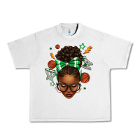 Lunar Rock Afro Messy Bun Basketball Green Bow Urban Heavy Tee - texasbilliewilder