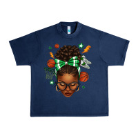 Navy Afro Messy Bun Basketball Green Bow Urban Heavy Tee - texasbilliewilder