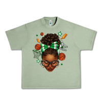 Oil Green Afro Messy Bun Basketball Green Bow Urban Heavy Tee - texasbilliewilder