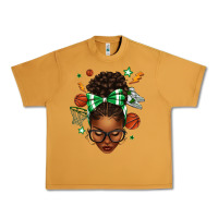 Peanut Butter Afro Messy Bun Basketball Green Bow Urban Heavy Tee - texasbilliewilder