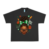 Pigment Black Afro Messy Bun Basketball Green Bow Urban Heavy Tee - texasbilliewilder