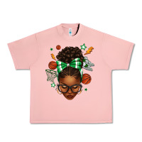 Salmon Afro Messy Bun Basketball Green Bow Urban Heavy Tee - texasbilliewilder