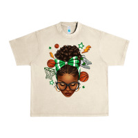 Sandshell Afro Messy Bun Basketball Green Bow Urban Heavy Tee - texasbilliewilder