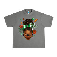 Afro Messy Bun Basketball Green Bow Urban Heavy Tee | Teevron