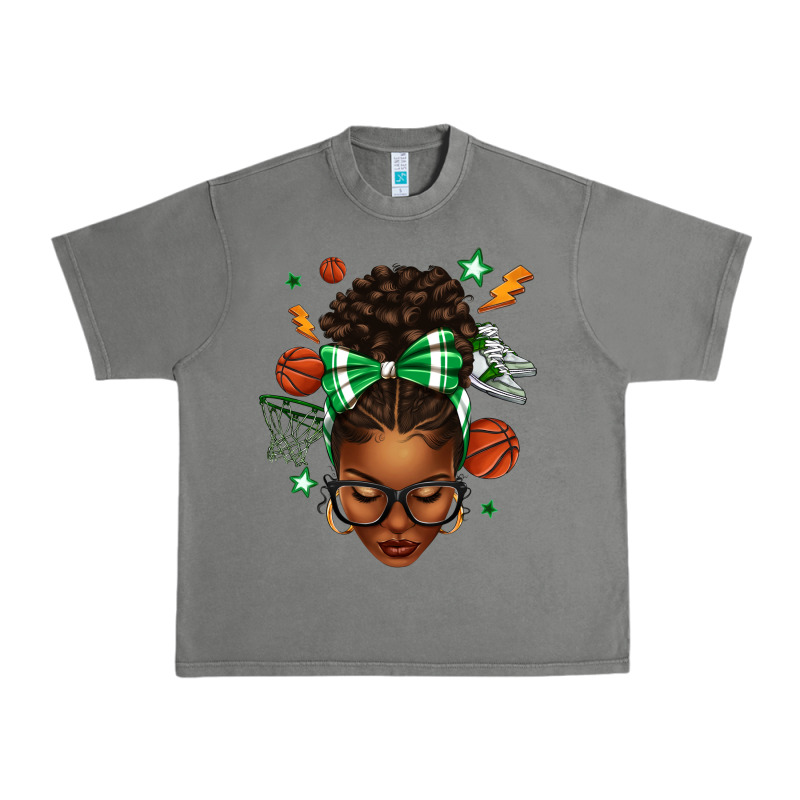 Afro Messy Bun Basketball Green Bow Urban Heavy Tee by texasbilliewilder | Teevron