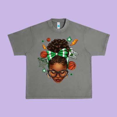 Afro Messy Bun Basketball Green Bow Urban Heavy Tee Designed By Texasbilliewilder