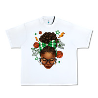 White Afro Messy Bun Basketball Green Bow Urban Heavy Tee - texasbilliewilder