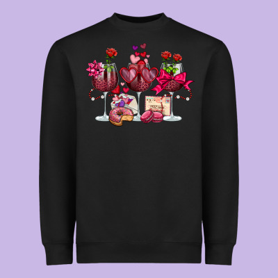 Valentine's Day Wine Glasses Heavyweight Sweatshirt Designed By Oliviacreatesart