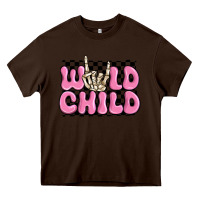 Chocolate Brown wild child pink skeleton Heavy Core Tee - MaliasSmallBusiness