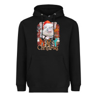 Black merry Christmas pig Heavyweight Hoodie - CowhideDigitalArt