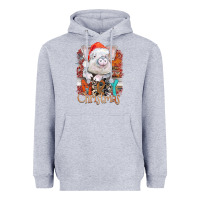 Heather Grey merry Christmas pig Heavyweight Hoodie - CowhideDigitalArt