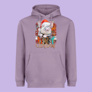 Merry Christmas Pig Heavyweight Hoodie Designed By Cowhidedigitalart