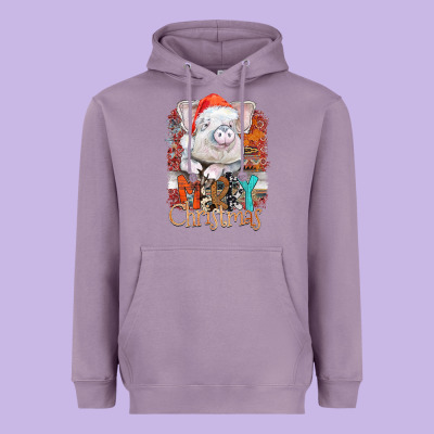 Merry Christmas Pig Heavyweight Hoodie Designed By Cowhidedigitalart