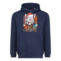 Navy merry Christmas pig Heavyweight Hoodie - CowhideDigitalArt