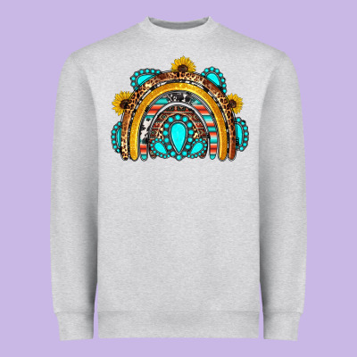 Western Gemstones Sunflowers Rainbow Heavyweight Sweatshirt Designed By Oliviacreatesart