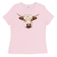 Bubblegum Pink hereford cow head Ladies Tee - RanaPortraitStore