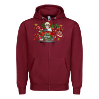 Burgundy merry christmas truck gnomies Zipper Hoodie - FaDigitalArtStudio