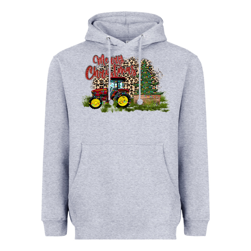 Merry Christmas Tractor Tree Heavyweight Hoodie by CowhideDigitalArt | Teevron