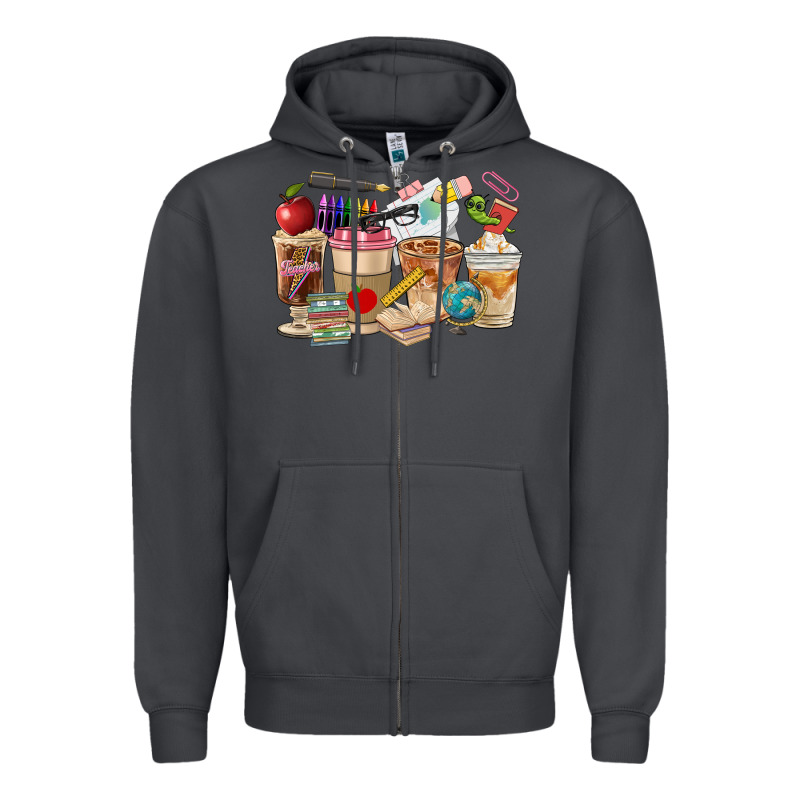 Teacher Coffee Cups Zipper Hoodie by FaDigitalArtStudio | Teevron