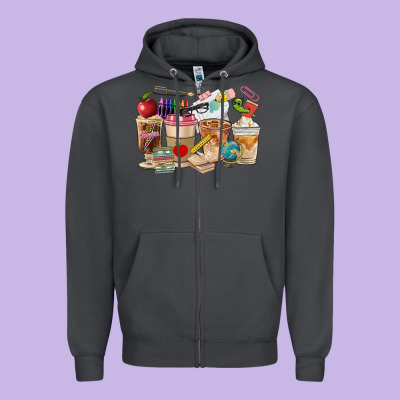 Teacher Coffee Cups Zipper Hoodie Designed By Fadigitalartstudio