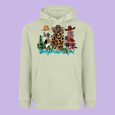 Merry Christmas Y'all Christmas Trees Heavyweight Hoodie Designed By Cowhidedigitalart