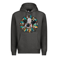 Charcoal Heather baby cow with sunflower Premium Hoodie - RanaPortraitStore