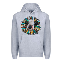 Heather Grey baby cow with sunflower Premium Hoodie - RanaPortraitStore