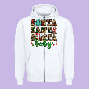 Santa Santa Santa Baby Zipper Hoodie Designed By Fadigitalartstudio