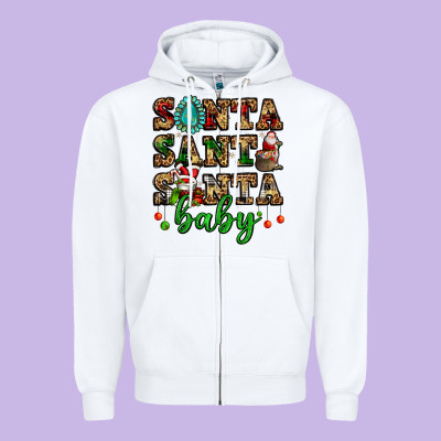 Santa Santa Santa Baby Zipper Hoodie Designed By Fadigitalartstudio