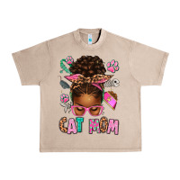 French Oak Afro Messy Bun Cat Mom Urban Heavy Tee - texasbilliewilder
