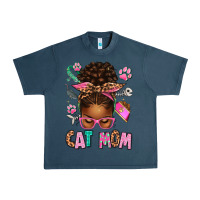 Midnight Navy Afro Messy Bun Cat Mom Urban Heavy Tee - texasbilliewilder