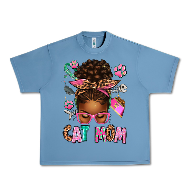 Afro Messy Bun Cat Mom Urban Heavy Tee by texasbilliewilder | Teevron