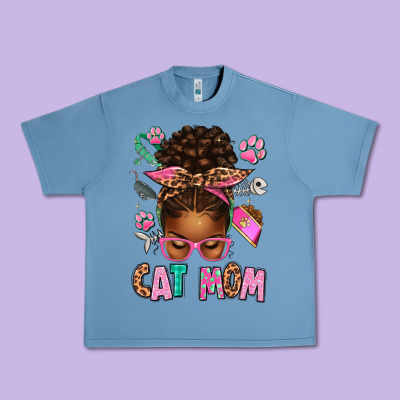 Afro Messy Bun Cat Mom Urban Heavy Tee Designed By Texasbilliewilder
