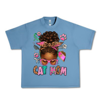 Pebble Blue Afro Messy Bun Cat Mom Urban Heavy Tee - texasbilliewilder