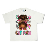 Pistachio Afro Messy Bun Cat Mom Urban Heavy Tee - texasbilliewilder
