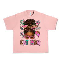 Salmon Afro Messy Bun Cat Mom Urban Heavy Tee - texasbilliewilder