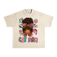 Sandshell Afro Messy Bun Cat Mom Urban Heavy Tee - texasbilliewilder