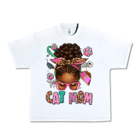 White Afro Messy Bun Cat Mom Urban Heavy Tee - texasbilliewilder