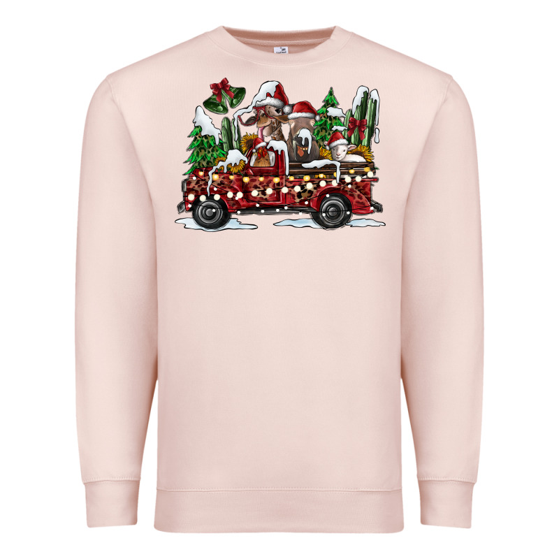Festive Farm Animal Christmas Truck Premium Sweatshirt by CowhideDigitalArt | Teevron