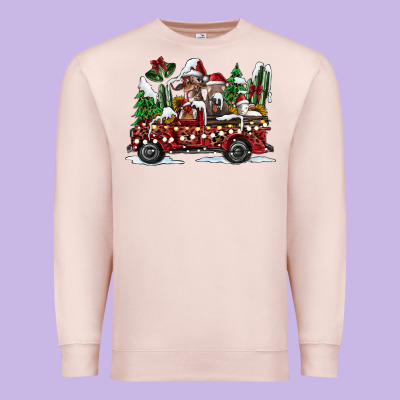 Festive Farm Animal Christmas Truck Premium Sweatshirt Designed By Cowhidedigitalart