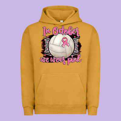 In October We Wear Pink Volleyball Urban Hoodie Designed By Barkaloodesign