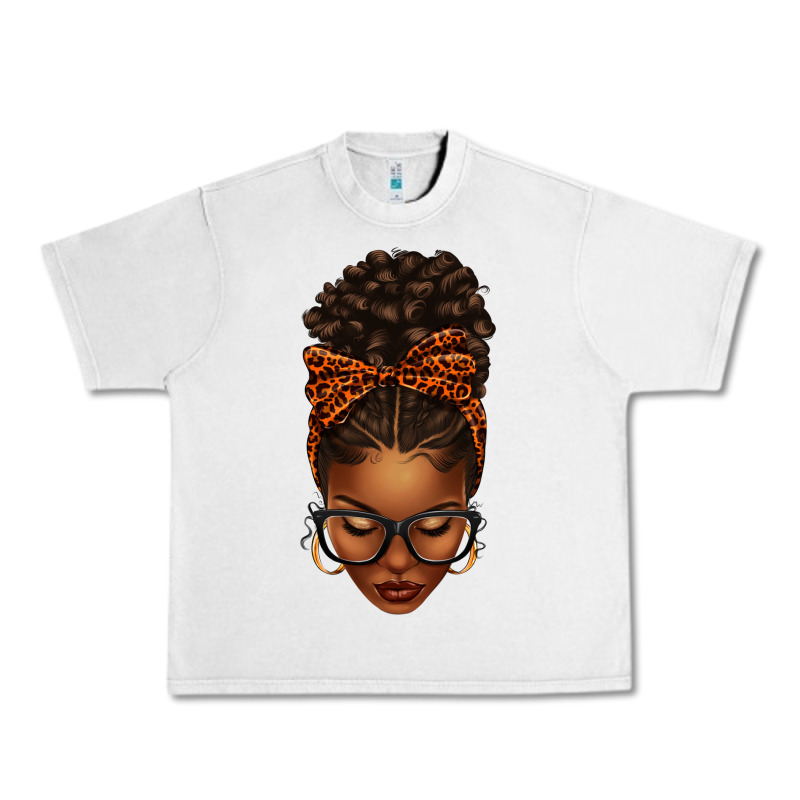 Afro Messy Bun Orange Leopard Bow Urban Heavy Tee by texasbilliewilder | Teevron