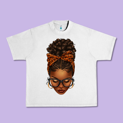 Afro Messy Bun Orange Leopard Bow Urban Heavy Tee Designed By Texasbilliewilder